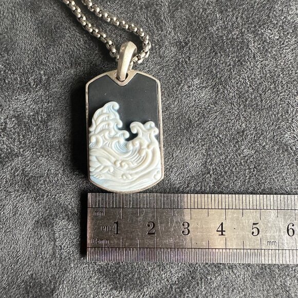 David Yurman Waves Dog Tag w/ White Agate & DY Small Box Chain Necklace 22" - Picture 10 of 13
